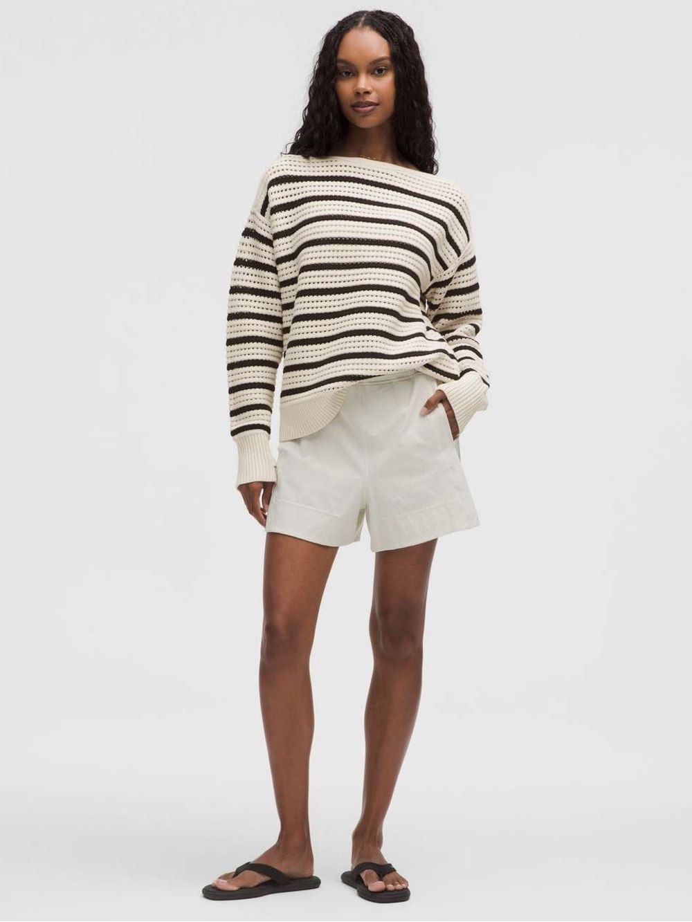 Lululemon Cotton Crochet Pullover Light Ivory / Black